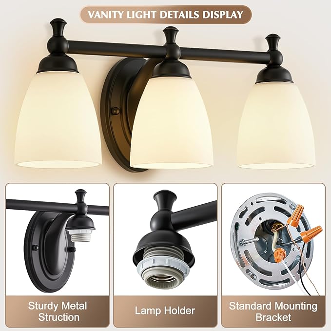 EJIAXIN Vanity Lights for Bathroom, 3-Light Modern Vanity Light Over Mirror - Image 3