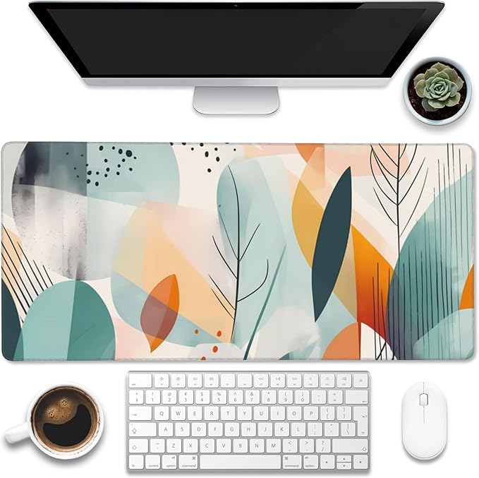 Eflxamz Desk Pad, Abstract Colorful Leaves Desk Mat, Abstract Line Art Large by Eflxamz