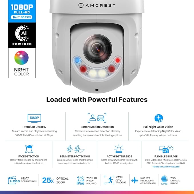 Amcrest 2MP Outdoor PTZ POE + IP Camera Pan Tilt Zoom Camera Security Speed Dome - Image 2