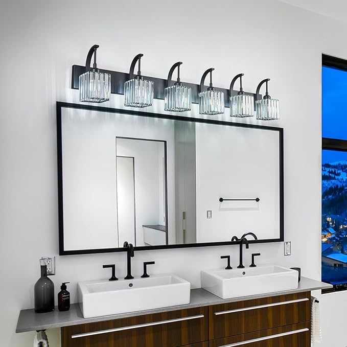 FDPBY Crystal Vanity Lights 6-Light Black Bathroom Vanity Lights Modern Crystal - Image 6