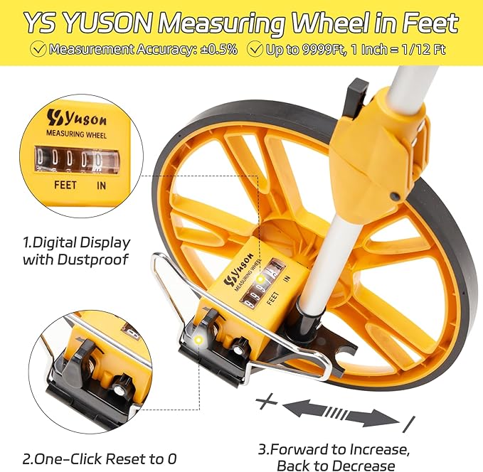 YS YUSON 12 Inch Rolling Measuring Wheel in Feet, Digital Measuring Wheel - Image 3