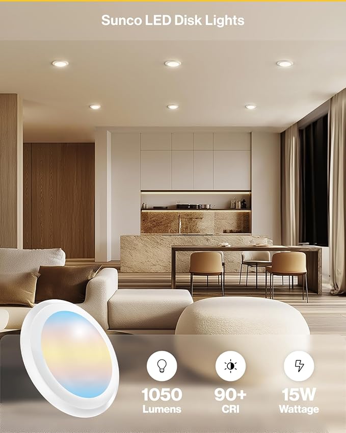 Sunco 48 Pack LED Disc Lights Ceiling 6 Inch, Flush Mount Disk Light, Recessed - Image 2