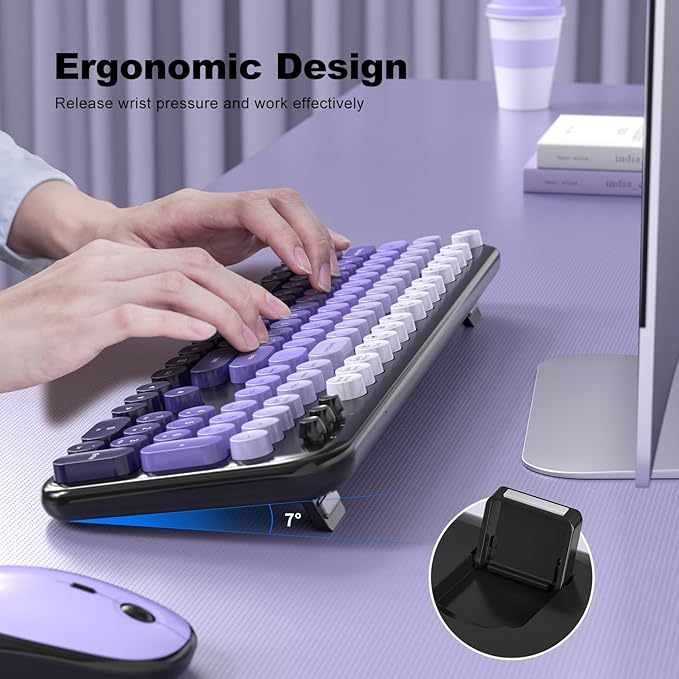 MOFII Wireless Keyboard and Mouse Combo, Full Size 2.4G Retro Round Computer - Image 5