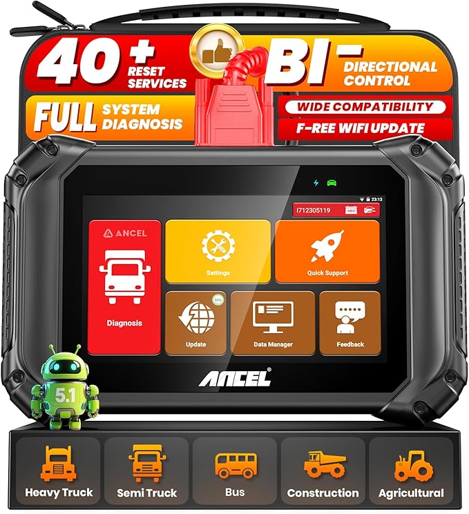 ANCEL V5 HD PRO Heavy Duty Truck Scanner, New Bi-Directional Control Diesel by ANCEL