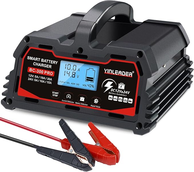 Battery Charger 30A, 12V/24V Lead Acid Smart Battery Charger, 12V LiFePO4 Car by Yinleader