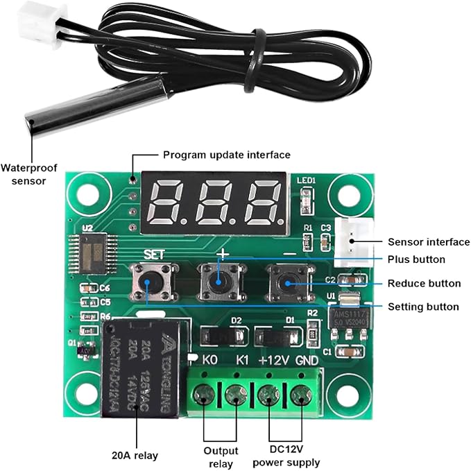 AEDIKO W1209 DC 12V Digital Temperature Controller Board Blue Digital Display - Image 2