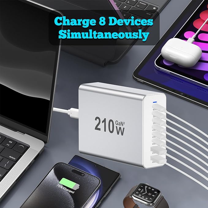 USB C Charger Block 200W, GaN 8-Port USB-C PD Fast Charging Station Desktop Hub - Image 7