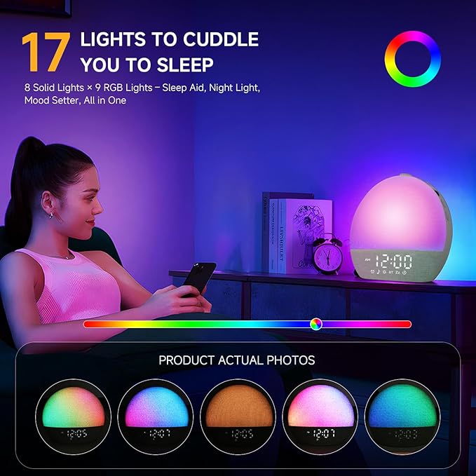 Geuuap Sunrise Alarm Clock White Noise Sound Machine - Image 7
