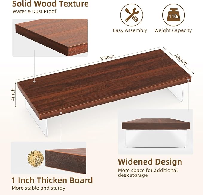 SSWOOD Monitor Stand Riser, Wood & Acrylic Computer Monitor Stand Desk Desktop - Image 4