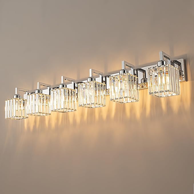 FDPBY Modern Bathroom Vanity Light 6-Lights Chrome Crystal Wall Lamp Bathroom by FDPBY