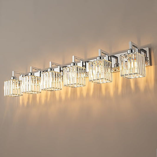 FDPBY Modern Bathroom Vanity Light 6-Lights Chrome Crystal Wall Lamp Bathroom by FDPBY