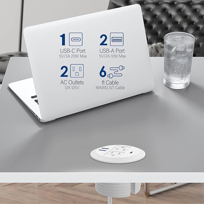 3 inch Desktop Power Grommet USB C, 20W Fast Charging Station, Furniture - Image 3