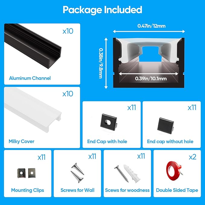 Besseto 10 Pack 1M/3.3Ft LED Aluminum Channel - Image 3