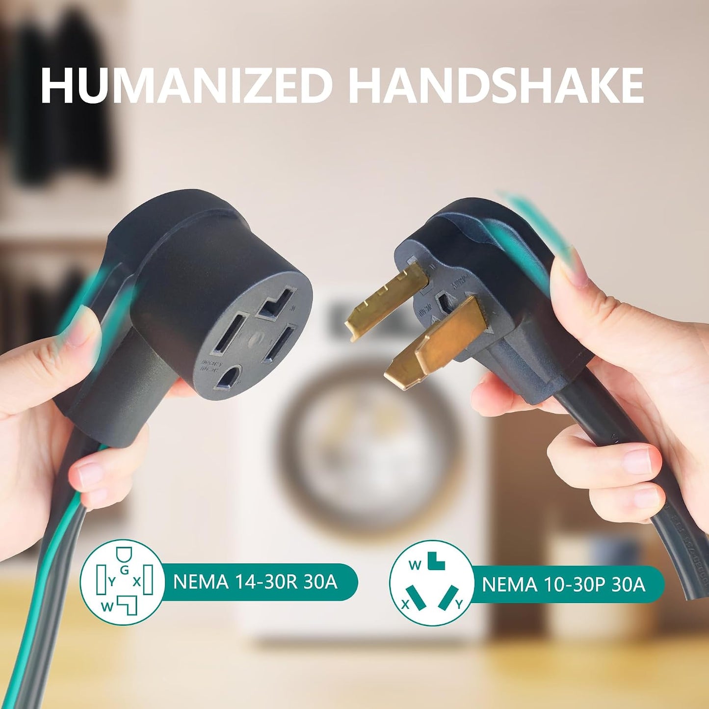 4 Prong to 3 Prong Dryer Plug Adapter with Green Ground Wire | Connects 4-Prong New Dryer Female to 3 Prong Old Dryer Male Receptacle, 10-30P to 14-30R Dryer Adapter