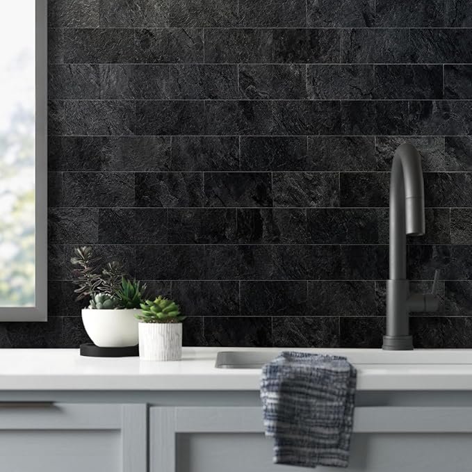 AULIGET 200 Pieces Black Slate Peel and Stick Backsplash Wall Tiles, Laundry - Image 2