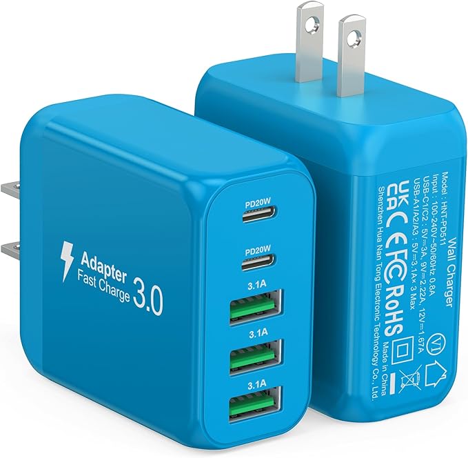 2-Pack USB C Wall Charger Block, 60W 5-Port C Charger Fast Charging Block PD by CSODINCE