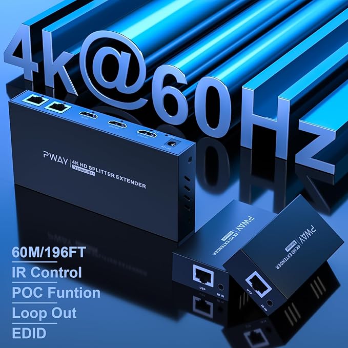 HDMI Extender Splitter1x2 HD 4K @60Hz up to 60m-Loop Out-Over CAT5/CAT6/CAT7 - Image 2