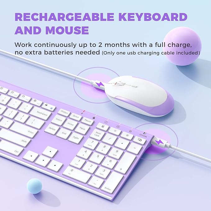 Wireless Keyboard and Mouse, Vssoplor 2.4GHz Rechargeable Compact Quiet - Image 3