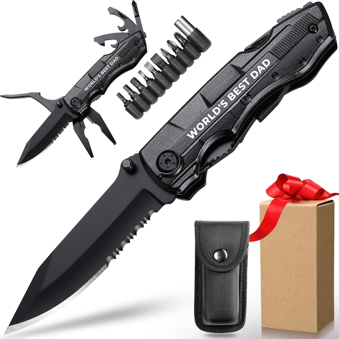 Best Dad Gifts, WORLD’S BEST DAD Multitool Knife, Fathers Day Dad Gift, Birthday Gifts Idea from Daughter Son, Multitool for Camping Fishing Hiking