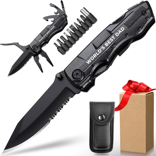 Best Dad Gifts, WORLD’S BEST DAD Multitool Knife, Fathers Day Dad Gift, Birthday Gifts Idea from Daughter Son, Multitool for Camping Fishing Hiking