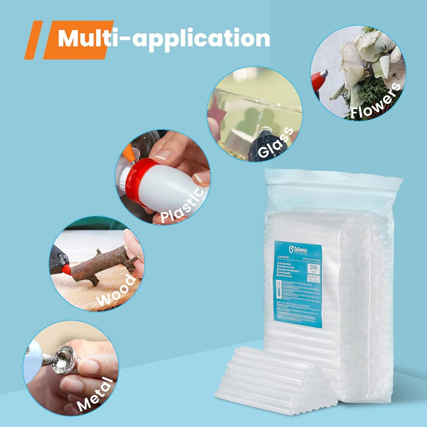 GoGonova Mini Glue Gun Sticks, 200 Pack Clear Hot Melt Adhesive Sticks | 0.27" Diameter, 4" Long, 7mm x 100mm, Compatible with Most Mini Glue Guns, for DIY Crafts & Home Repair Projects
