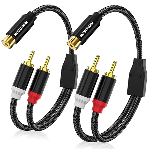 HOSONGIN 1ft RCA Splitter 1 Female to 2 Male Y Adapter 2 Pack, Short RCA Audio by HOSONGIN