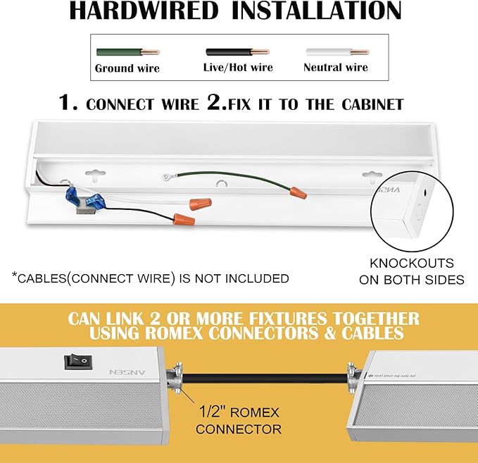 Ansen Hardwired Under Cabinet Lighting, 36in 22W LED Light - Image 6