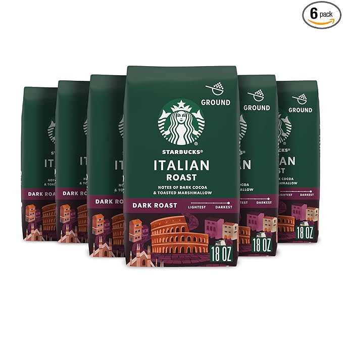 Starbucks Ground Coffee, Dark Roast Hot or Iced Coffee, Italian Roast, Six 18 by StarbucksCoffee