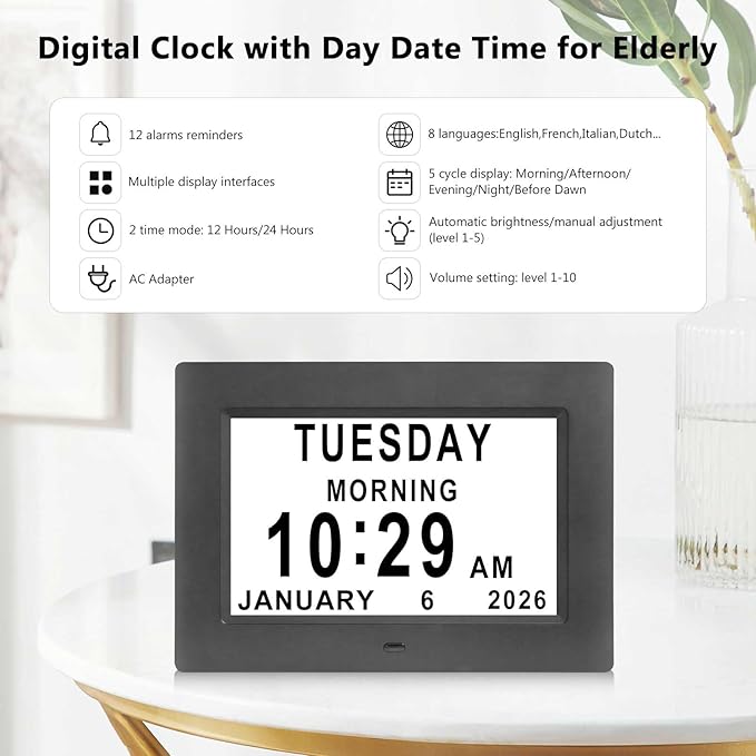 Jaihonda Dementia Clocks for Seniors, 7 Inch Clock - Image 2
