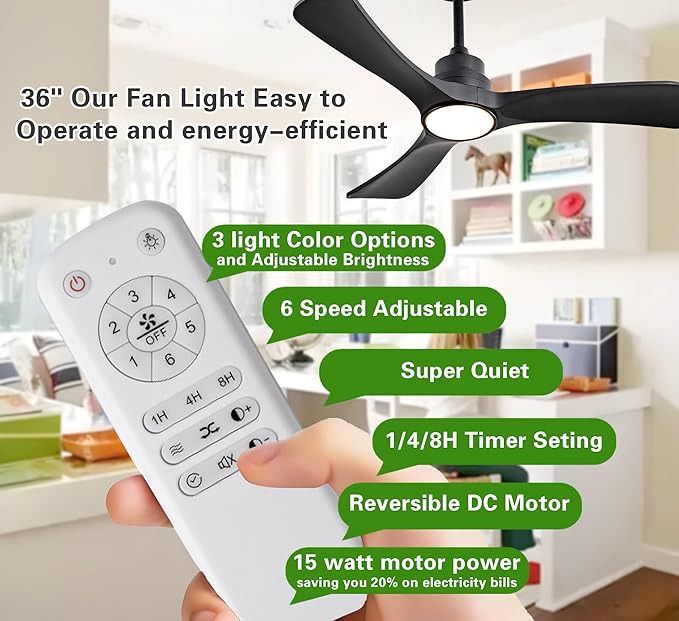 Gaizw 36 Ceiling Fans with Lights, Small Ceiling Fan with Light and Remote - Image 5