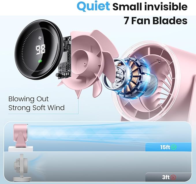 WSKEN Desk Fan with Battery Operated, Quiet Digital Display Portable Fan - Image 3