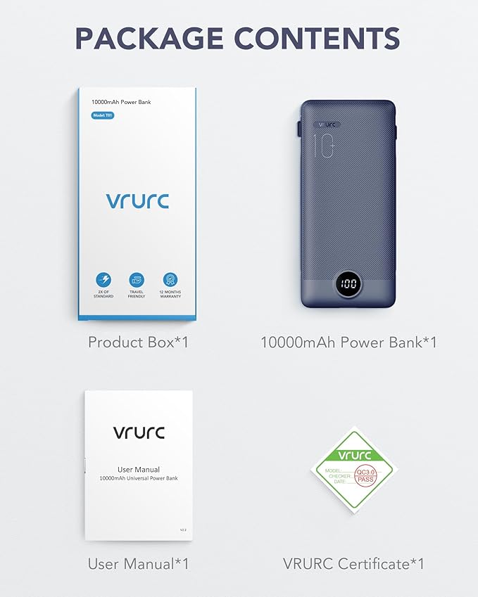 VRURC Portable Charger Built-in Cables and AC Wall Plug, USB C Power Bank - Image 7