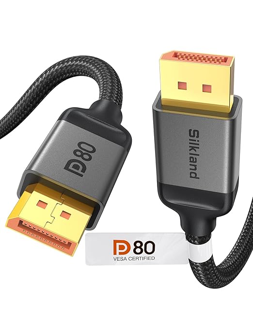 Silkland 80Gbps DisplayPort Cable 2.1 3.3FT, DP 2.1 Cable 16K, DP80 HDR DSC by Silkland