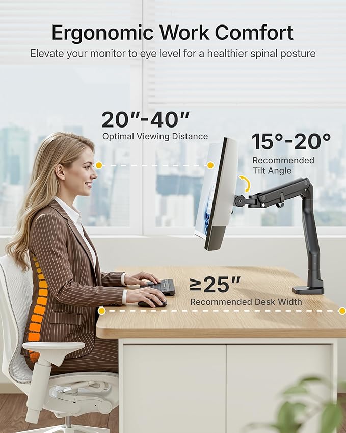monTEK Heavy-Duty Monitor Arm for 17-57" Ultrawide Curved Screen, Supports up - Image 3