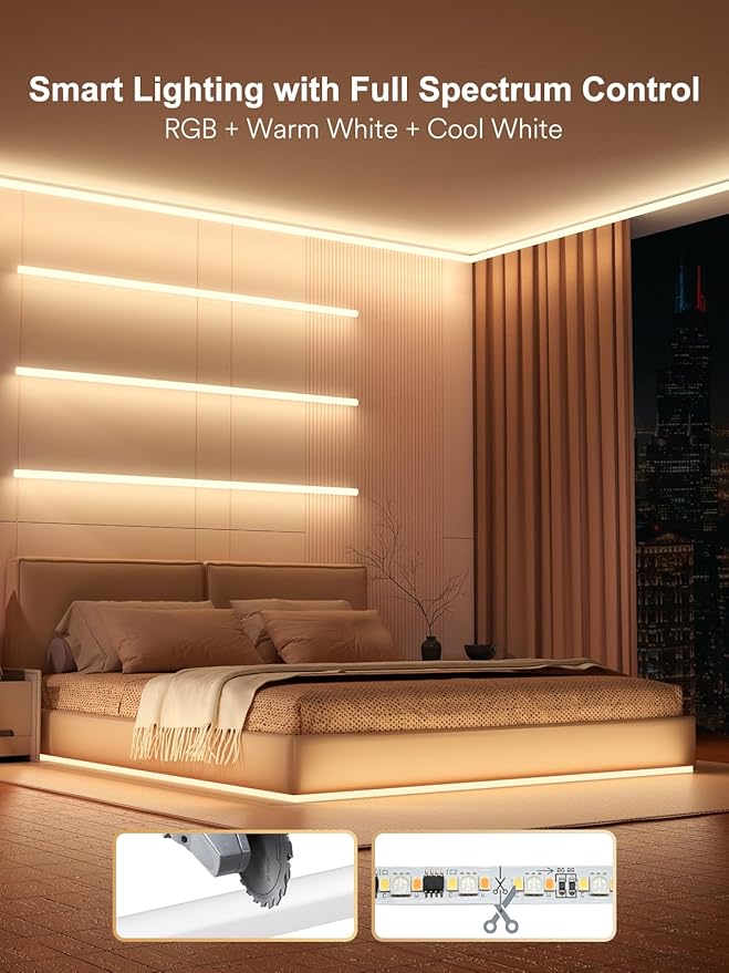 Smart LED Strip Lights with Covers 16.4ft, ‎RGB+WW+CW Strip Light Compatible - Image 7