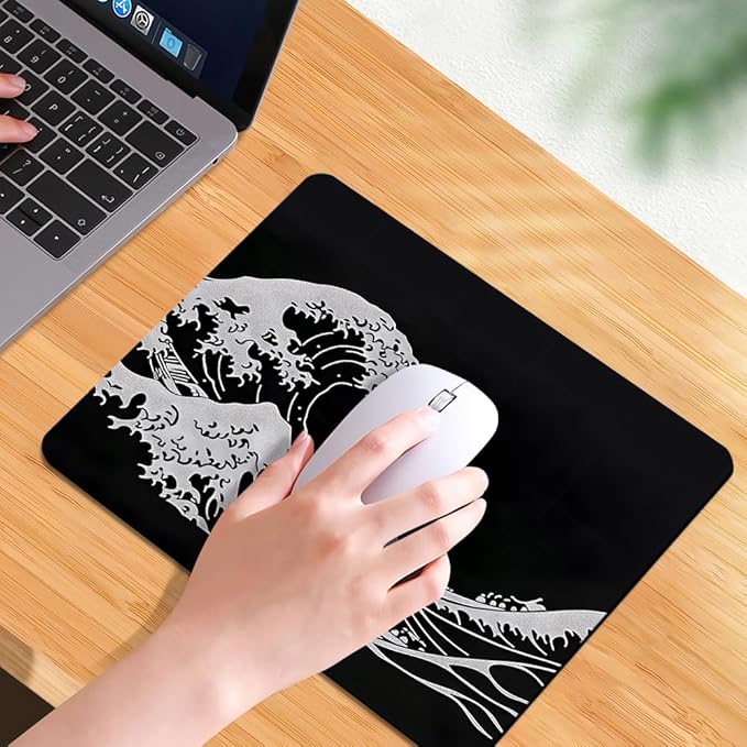 Black Wave of Kanagawa Square Mouse pad, Waterproof, Anti Slip Rubber Base - Image 7