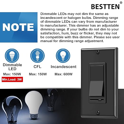 BESTTEN 10 Pack Dimmer Wall Light Switch, Compatible - Image 5