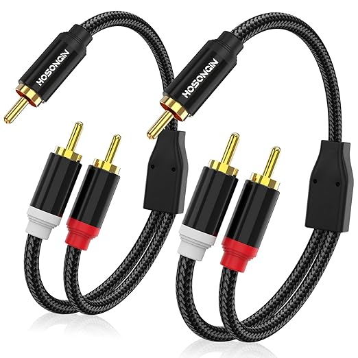 HOSONGIN RCA Y Splitter Cable, 1 Male to 2 Male Audio Cables, 12 Inch, 24K by HOSONGIN