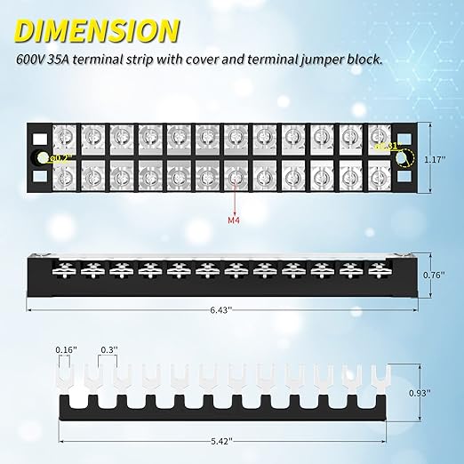 Joinfworld 35A Terminal Block 12 Position Screw Terminal Strip Dual Row - Image 2