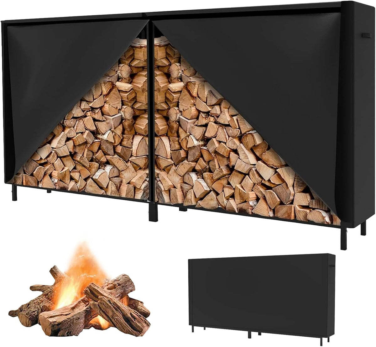 8ft firewood rack cover with zipper & adhesive, main product view