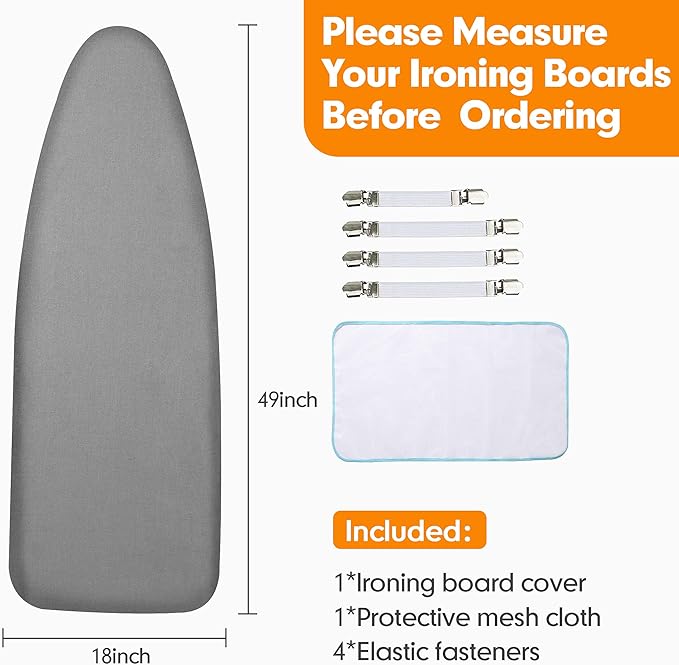 Ironing Board Cover and Pad, 18x49 Extra Wide Thick Iron Padding, Scorch & - Image 6