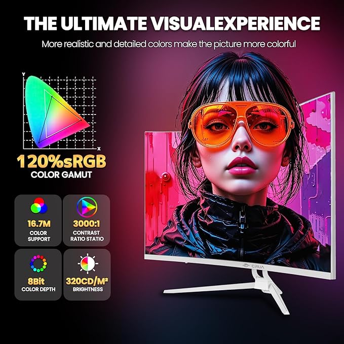 CRUA 32" Curved Gaming Monitor, 144Hz/160Hz 4K UHD 1500R VA Screen, Supports - Image 4