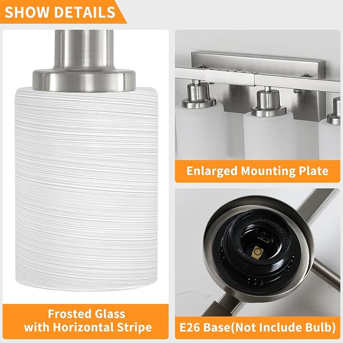 DIKAIDA 8-Light Bathroom Light Fixtures, 52inch Nickel Vanity Light - Image 4