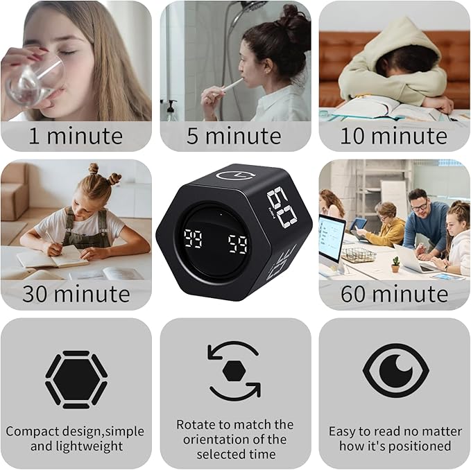 Productivity Timer Flip Gravity Sensor Cube Timer Countdown & Countup, Mute & - Image 6