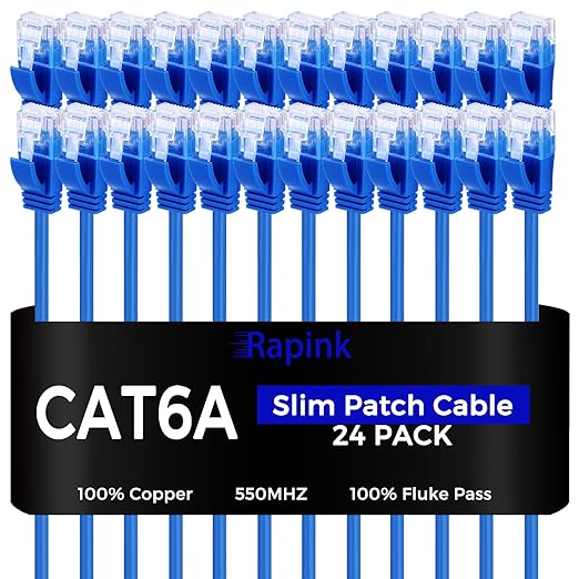 Rapink Patch Cables Cat6a 7ft Slim, Cat6a Ethernet Patch Cable 10G Support by Rapink