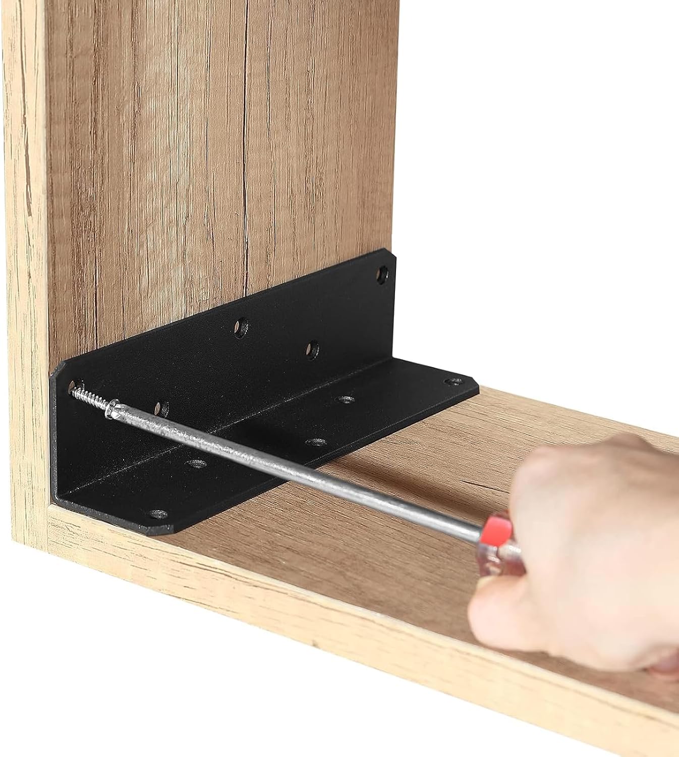 8" x 2" x 2" L Brackets Heavy Duty, Large Iron Corner Bracket Metal Joint, Thickness 3mm Including Screws, for Wooden Bookshelf Furniture Cabinet (Black-4PCS)