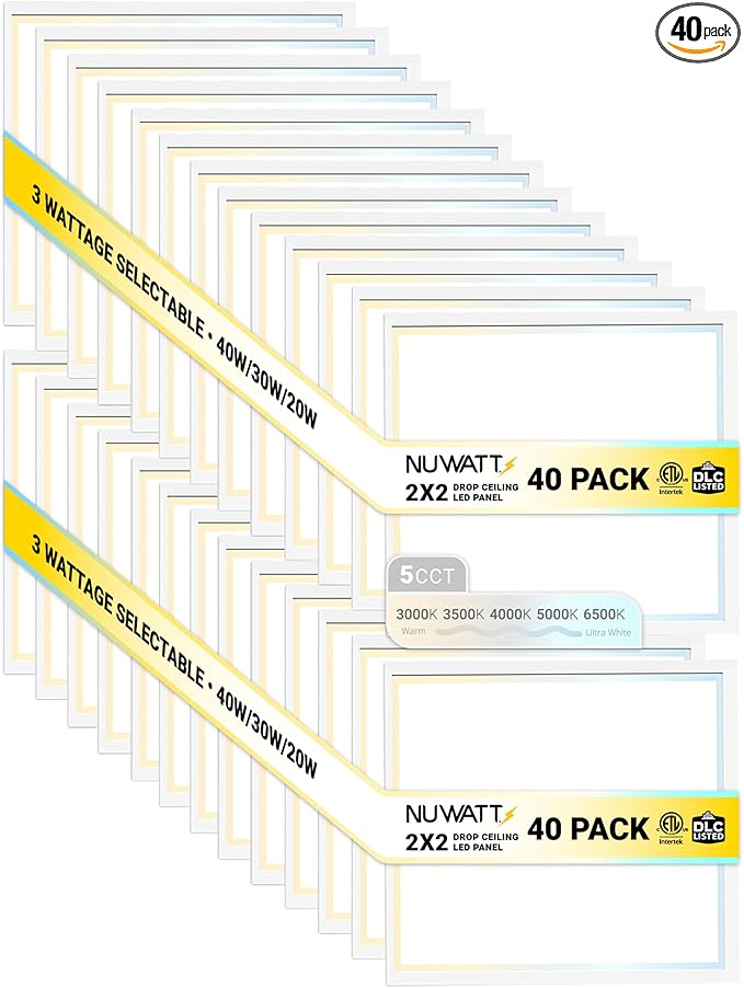 NUWATT 40 Pack 2x2 LED Flat Panel Lighting, Drop Ceiling Light Wattage by NUWATTLighting