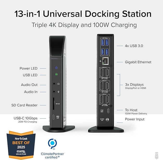 Plugable 13-in-1 USB C Docking Station 4K Triple Monitor - Image 2