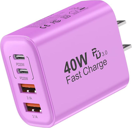 TT&C USB C Block 40W, 4 Ports Wall Plug Fast Charging Block, PD+QC Multiport by TTC