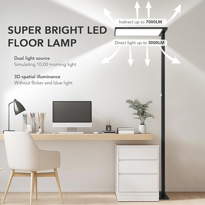 120W LED Floor Lamp, 76.8" Tall Reading Light, 10000LM Knob Dimming Standing - Image 2